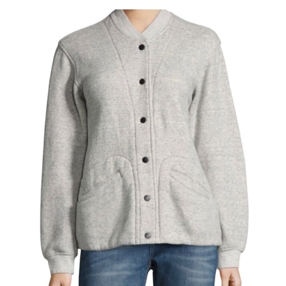 CURRENT ELLIOTT bomber Varsity Jacket knit Heather Grey Fleece lined Sz XS